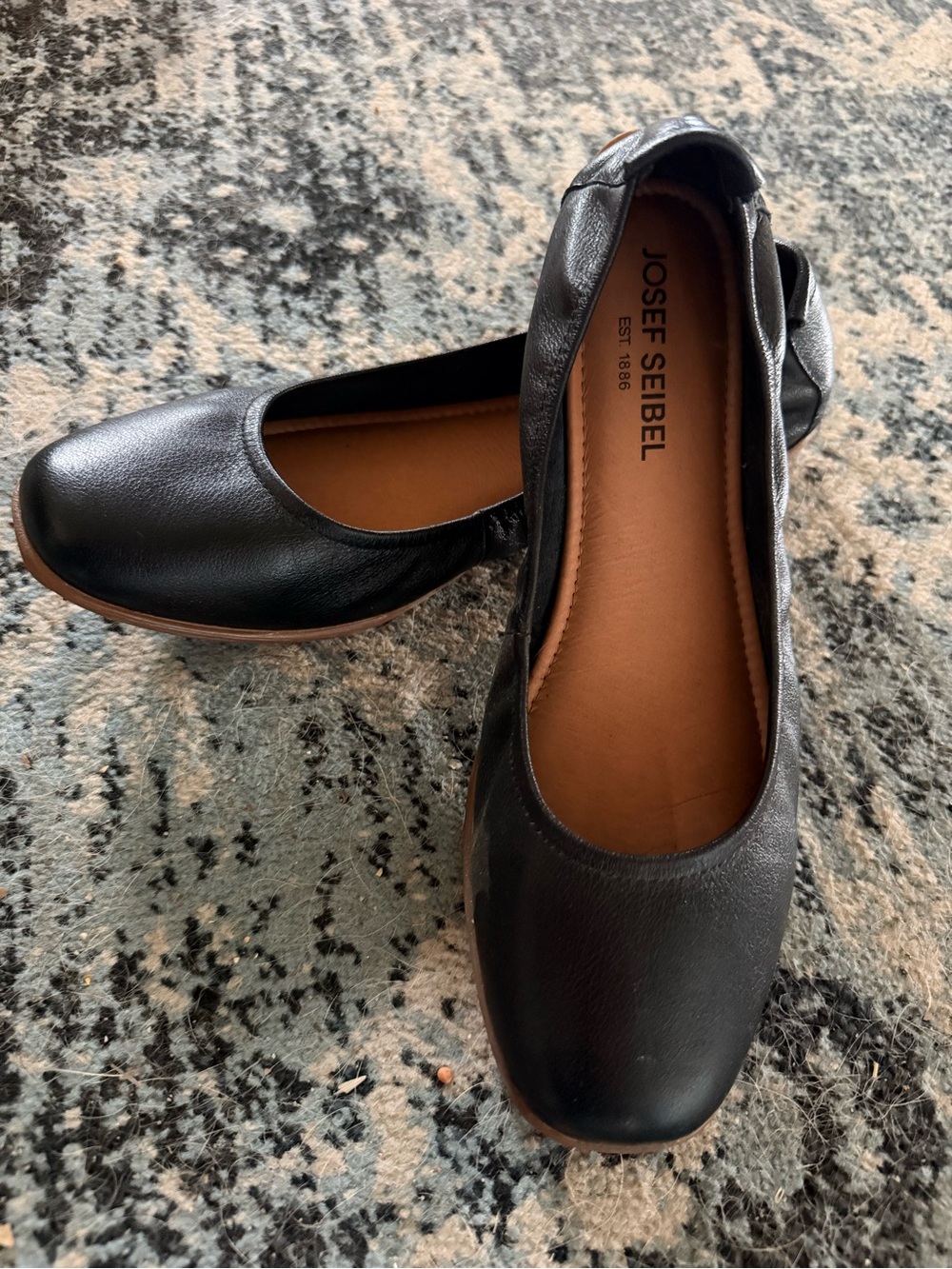 Josef Seibel Black Leather Slip-On Ballet Flats